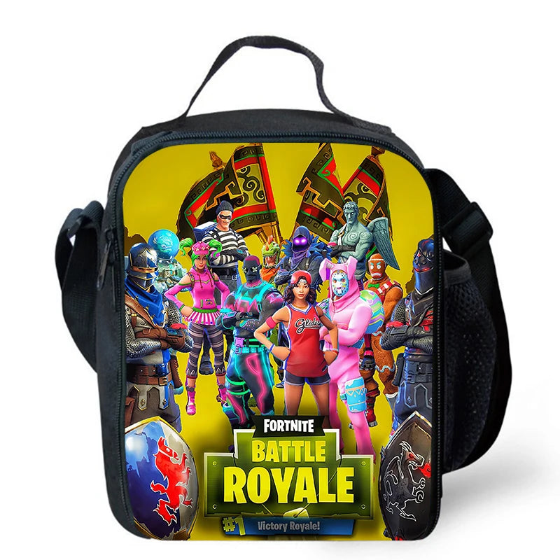 Fortnite Cartoon Lunch Bag, Portable Insulated Lunch Bag, Reusable Food Storage Bag, Suitable for Children and Students