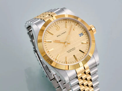 Baltany S4102 Business Men's Automatic Mechanical Wristwatch 36mm Linen Dial Engine Turned Bezel NH35 Luxury Dress Watch