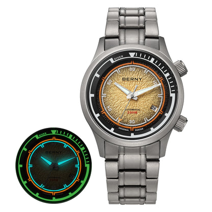BERNY Titanium Diver Watches for Men 20ATM Super Luminous Automatic Mechanical Men's Dive Watch Sapphire Swim Diving Wristwatch