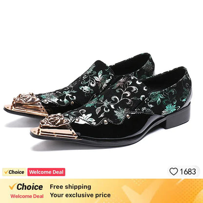 Men's Luxury White Gold Metal Toe Oxford Elegant Loafers Slip-On Dress Shoes Formal Wedding Party PU Leather Shoes Size 38-46