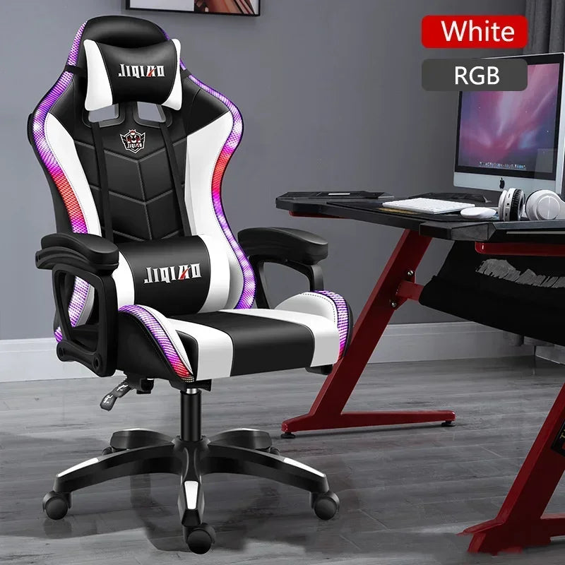 RGB Gaming Chair Ergonomic Computer Chair with Massage Function, Reclining Office Chair, Swivel Gamer Chair with Adjustable Height and Armrests
