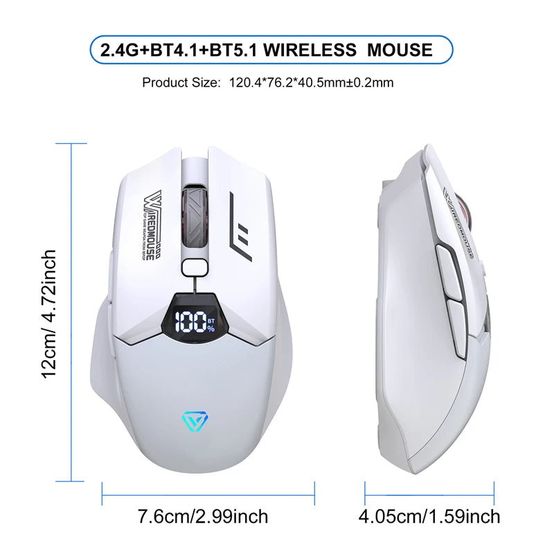 Dual-Mode Wireless Bluetooth Mouse With Smart Screen Display Silent Charging Office Gaming Portable Tablet Universal Mouse
