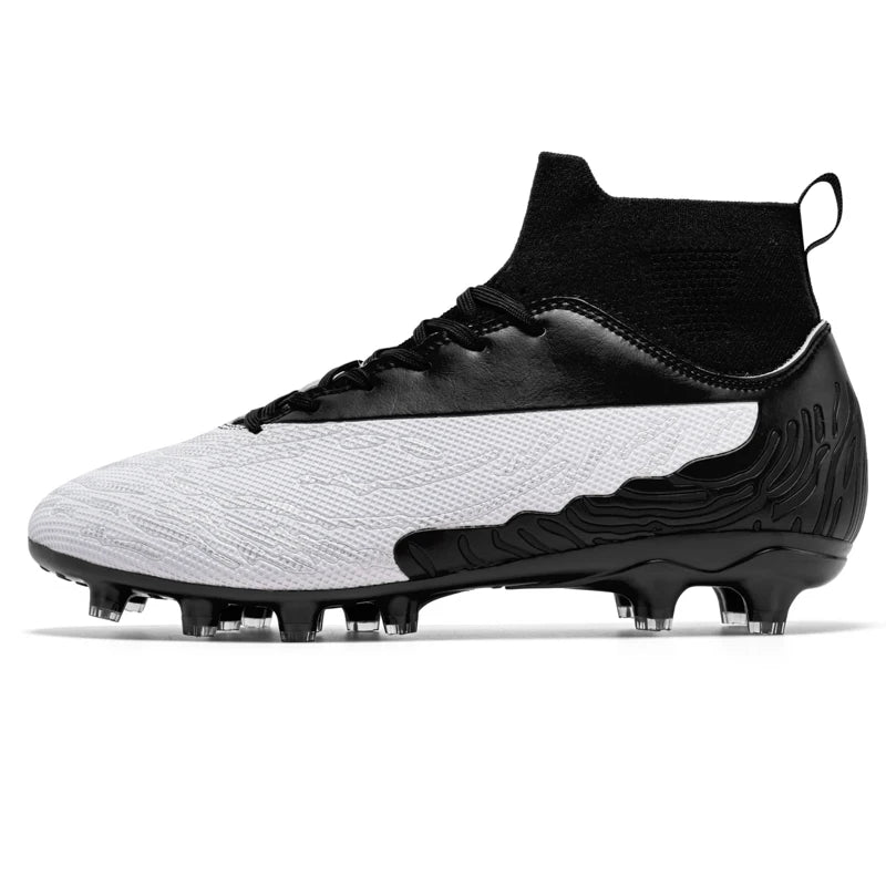 Chaussures de Football noires pour hommes, crampons AG/FG, bottes d'entraînement pour hommes, chaussures de Sport à cheville haute, baskets pour enfants et adultes 35-45