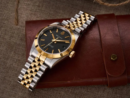 Baltany S4102 Business Men's Automatic Mechanical Wristwatch 36mm Linen Dial Engine Turned Bezel NH35 Luxury Dress Watch