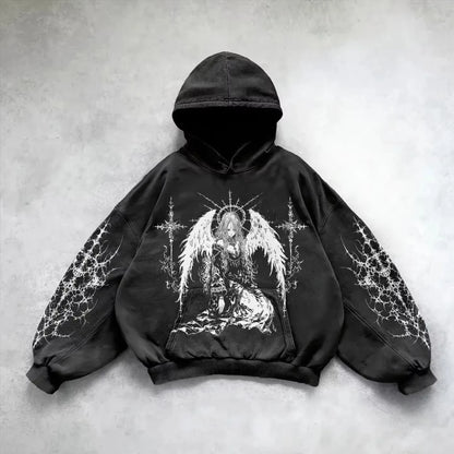 American Y2K New Hip Hop Trend Retro Hoodie Women Street Casual Loose Joker Vintage Sweatshirt Unisex Fleece Padded Warm Hoodie
