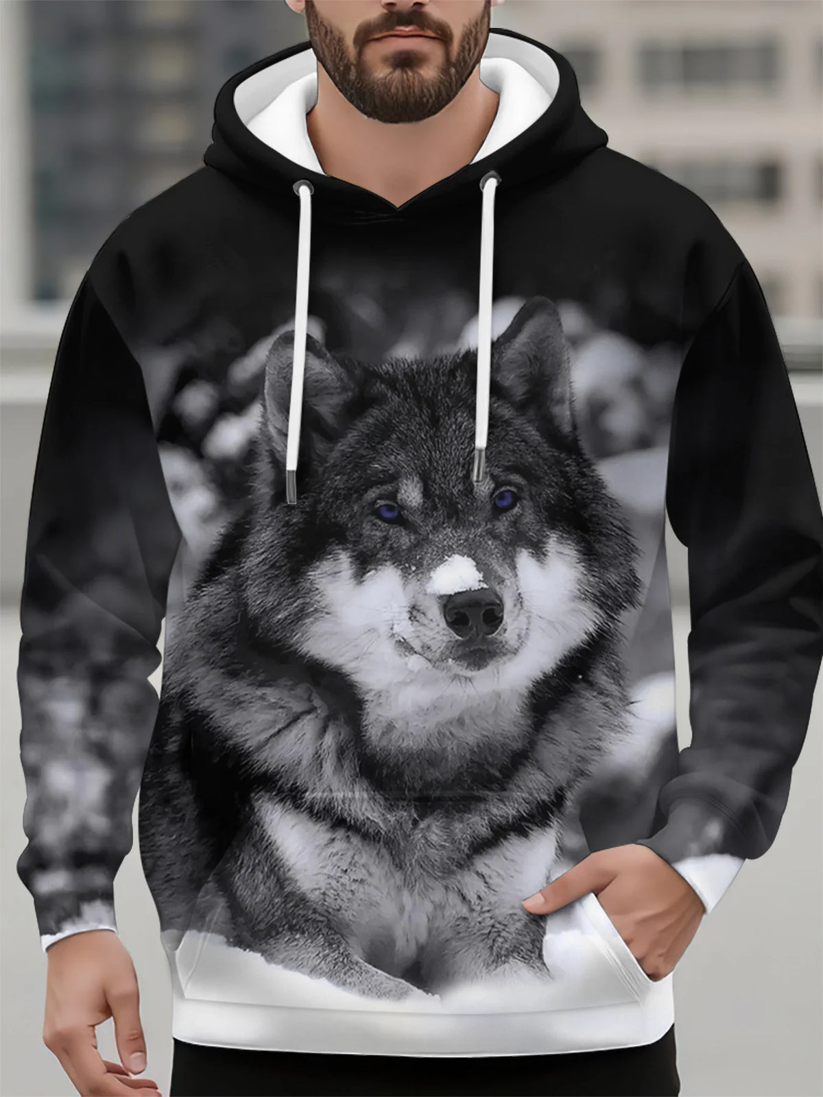 Muoti Eläinaiheinen miesten huppari Susi 3D-painatus Syksyn collegepaita Huppari Katutyylinen vapaa-ajan collegepaita Y2K Miesten ylisuuri Unisex-vaatteet