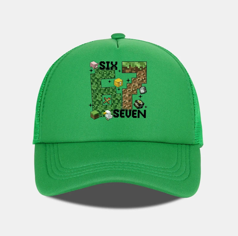 Gamer Pixel 67 Six Seven Sponge Mesh Cap - Breathable Mesh Adjustable Baseball Cap - Gift for Gaming Fans - Sun Protection Cap