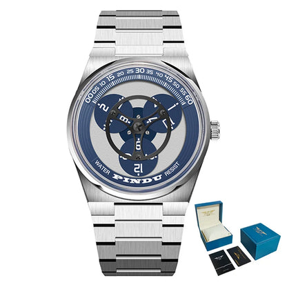 PINDU Turntable Creative Watch Miyota 8215 With Pointerless Design Trendy Steel Business Mechanical Watches Luminous Waterproof