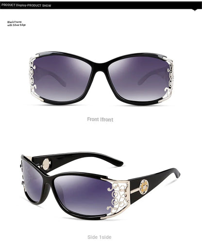 New wraparound diamond metal shiny polarizing driving sunglasses, vintage fashion, personalized trend, hollow-out lace