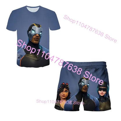 2PCS Suits F-Fortnite Victory 3D T-shirt Shorts Kids Tops Girls Boys Battle Royale Clothes Harajuku Tees Hero Children T-Shirt