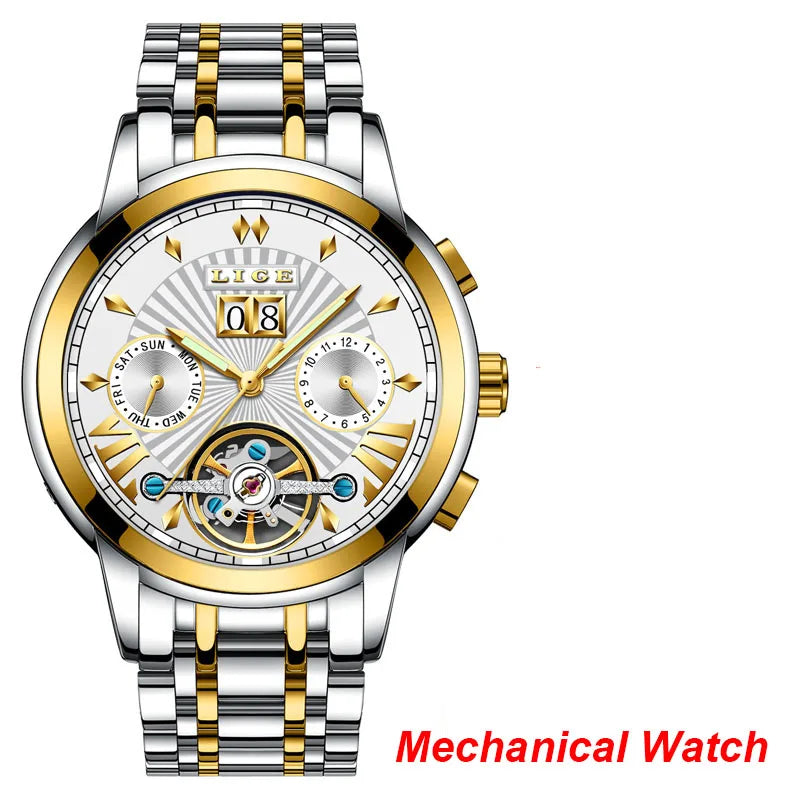 Orologi da polso meccanici automatici da uomo LIGE – Orologio di lusso di alta gamma con tourbillon, modello elegante e impermeabile, ideale per il lavoro o le occasioni formali.