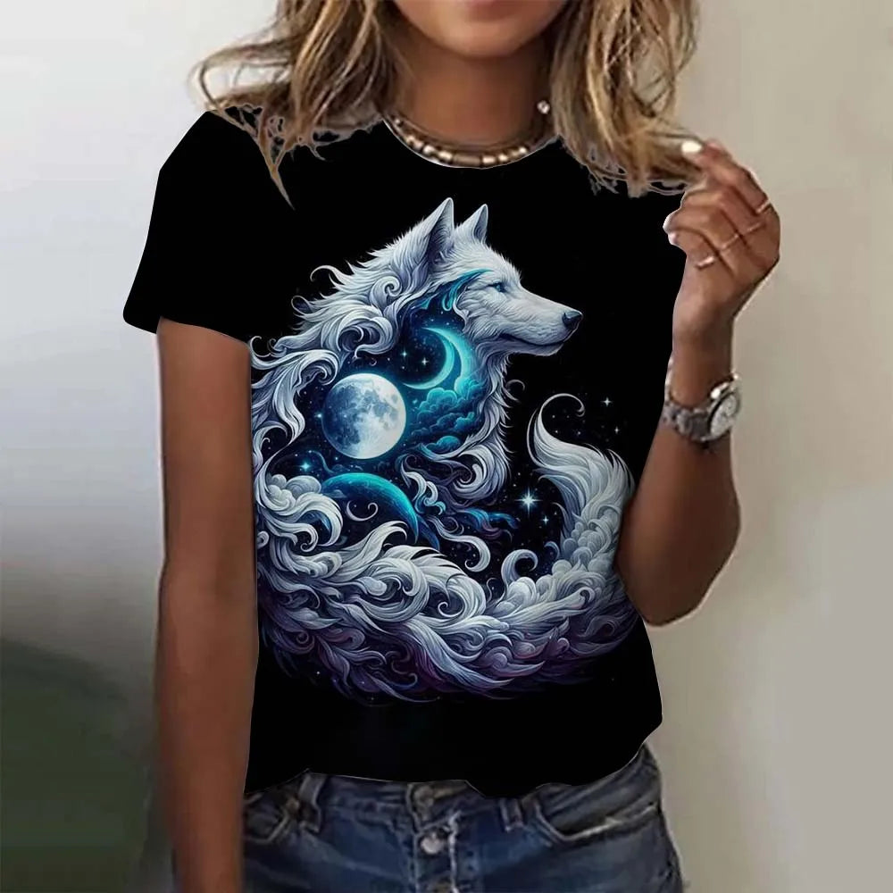 3D Printed  Animal T Shirt For Women Funny Wolf Pattern Tees Summer New Harajuku T-Shirts Y2k Tops Loose Short Sleeves Clothes