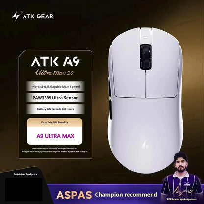 ATK A9 Wireless Gaming Mouse NearLink Technology Ergonomic PAW3395 Tri-Mode Bluetooth Low Latency Esports Mice PC