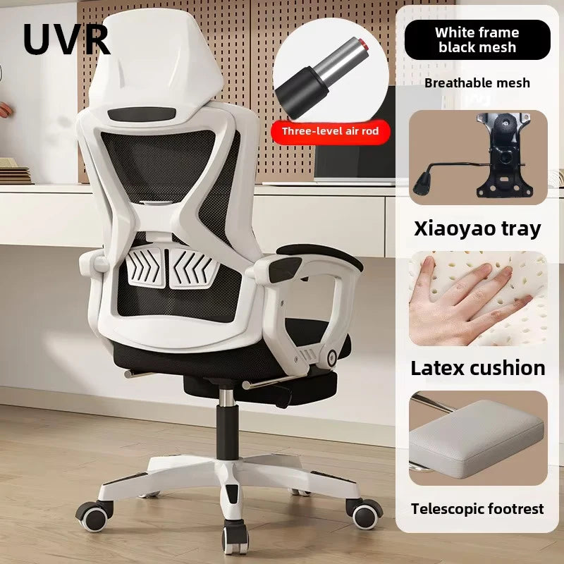 UVR Reclining Computer Chair Ergonomic Office Gaming Chair with Adjustable Backrest, Comfortable Long Sitting Desk Chair with Armrests