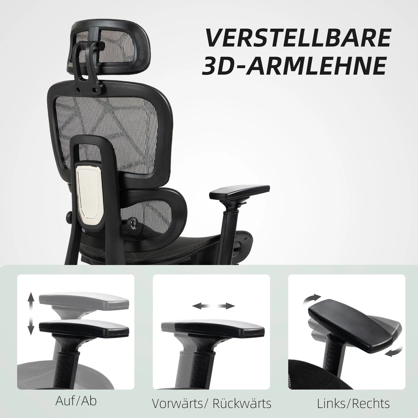Ergonomic Office Chair with Lumbar Support, Adjustable Headrest, Footrest, Armrests, Reclining Mesh Desk Chair for Home Office