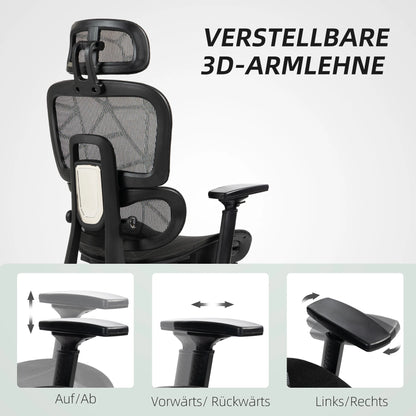 Ergonomic Office Chair with Lumbar Support, Adjustable Headrest, Footrest, Armrests, Reclining Mesh Desk Chair for Home Office