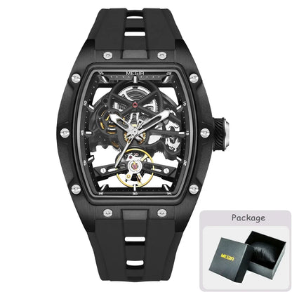 MEGIR Fashion Leisure Alloy Case Men Mechanical Watch Silicone Band Barrel Shaped Dial Luminous Pointer Design Man Wristwatch