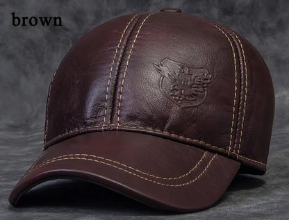 Cappellino da baseball da uomo in vera pelle di vacchetta, 56-60 cm, nero/marrone, con stampa aquila, per uomo, casual, streetwear, GF, Gorras, Dad Hat