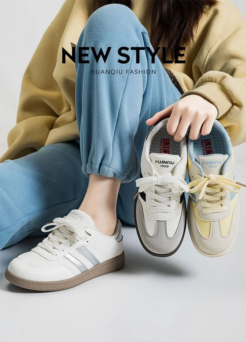HuanQiu Women's Shoes Retro Fashion Casual Flats Female Sneakers Lace-up Comfortable Non-Slip German Training Shoes for Women