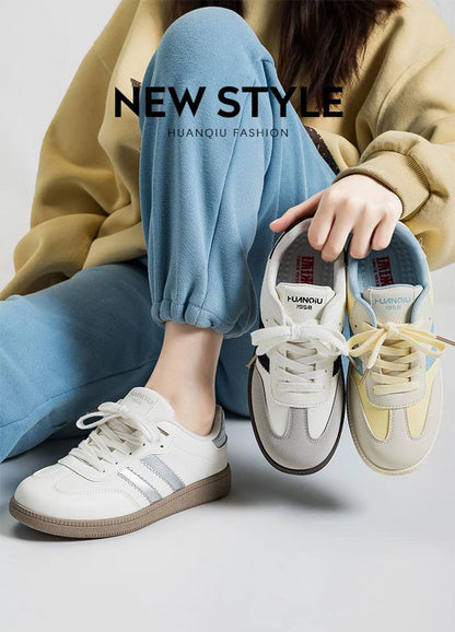 HuanQiu Women's Shoes Retro Fashion Casual Flats Female Sneakers Lace-up Comfortable Non-Slip German Training Shoes for Women
