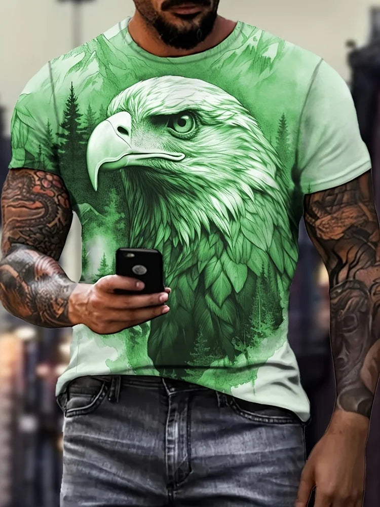 Men's Patriotic 3D Eagle Print T-Shirt Casual Crew Neck Short Sleeve Pullover for Summer Fashion Outdoor Activities Men's Clothing