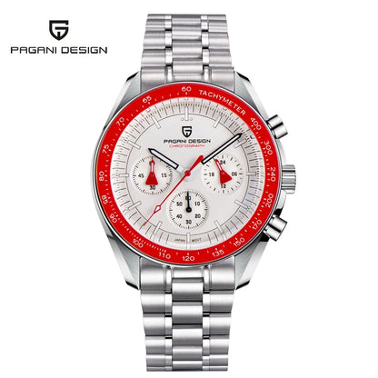 Reloj para hombre PAGANI DESIGN «New Moon» – Reloj de cuarzo de lujo, cronógrafo, cristal de zafiro con tratamiento antirreflectante, bisel de cerámica, agujas luminiscentes