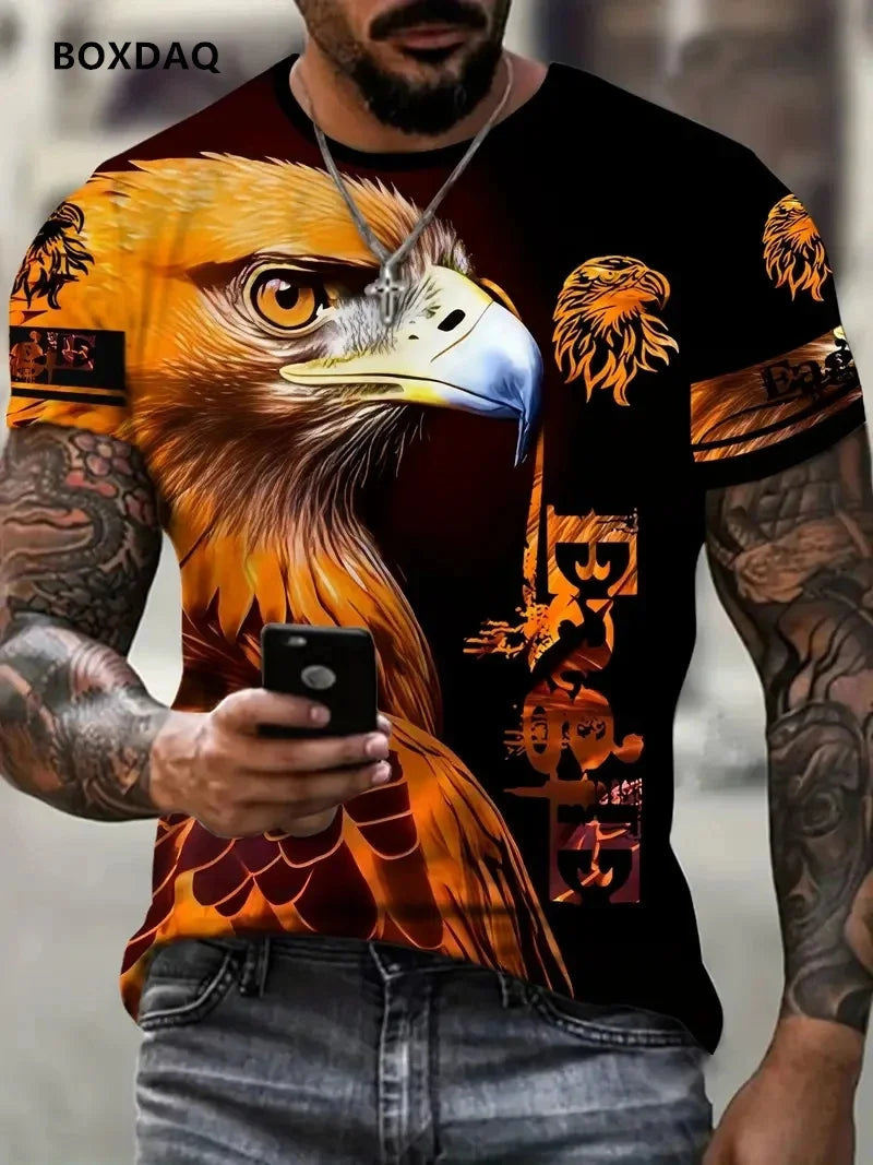 Fashion Eagle Men's T-Shirts Loose O-Neck Casual Tops Short Sleeve 3D Animal Printing Street T-Shirt 6XL Big Size Breathable Tee