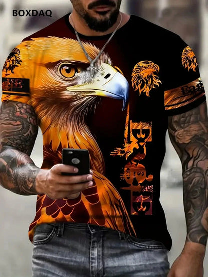 Fashion Eagle Men's T-Shirts Loose O-Neck Casual Tops Short Sleeve 3D Animal Printing Street T-Shirt 6XL Big Size Breathable Tee