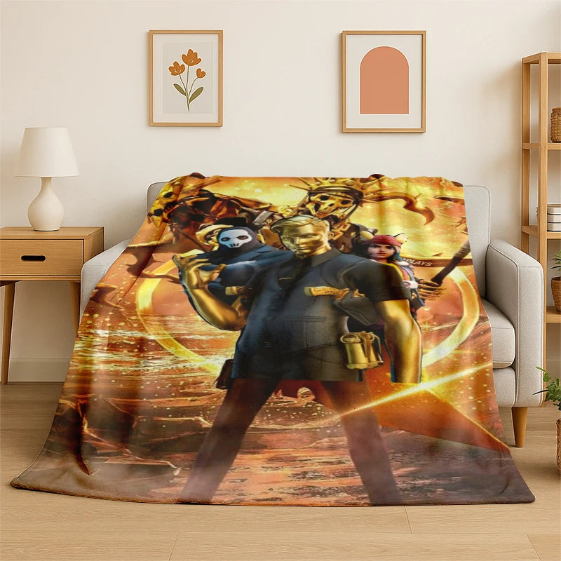 Cartoon F-Fortnite Game Gamer Flannel Blanket Soft Warm Throw Blanket for Bedroom Living Room Bed Travel Camping Picnic Gift