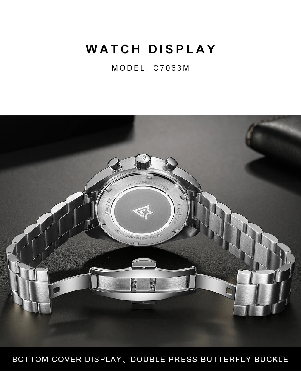 CADISEN 2024 New Men's Watches Quartz Business Watches Japan VD53 Men's Clock Top Brand Luxury Watch Men's Chronograph Watch