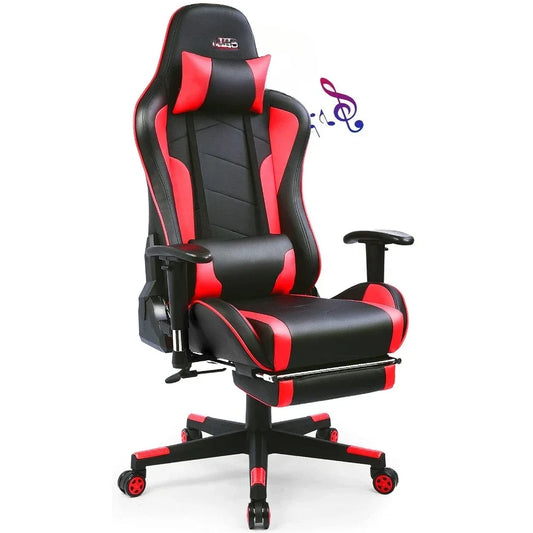Ergonomic Gaming Chair with Footrest, Bluetooth Speakers, Reclining Computer Desk Chair, Adjustable Height Video Game Chair for Office
