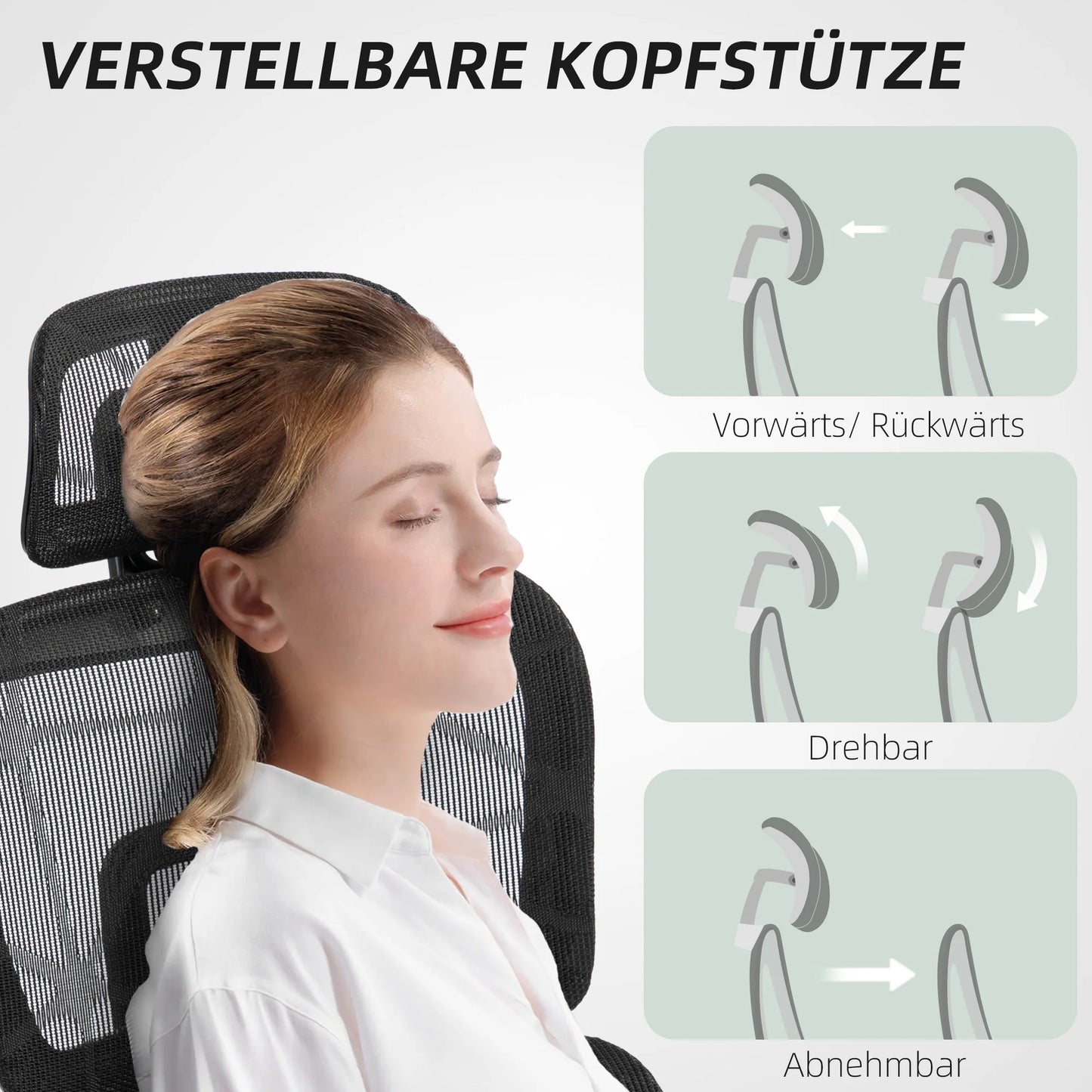 Ergonomic Office Chair with Lumbar Support, Adjustable Headrest, Footrest, Armrests, Reclining Mesh Desk Chair for Home Office