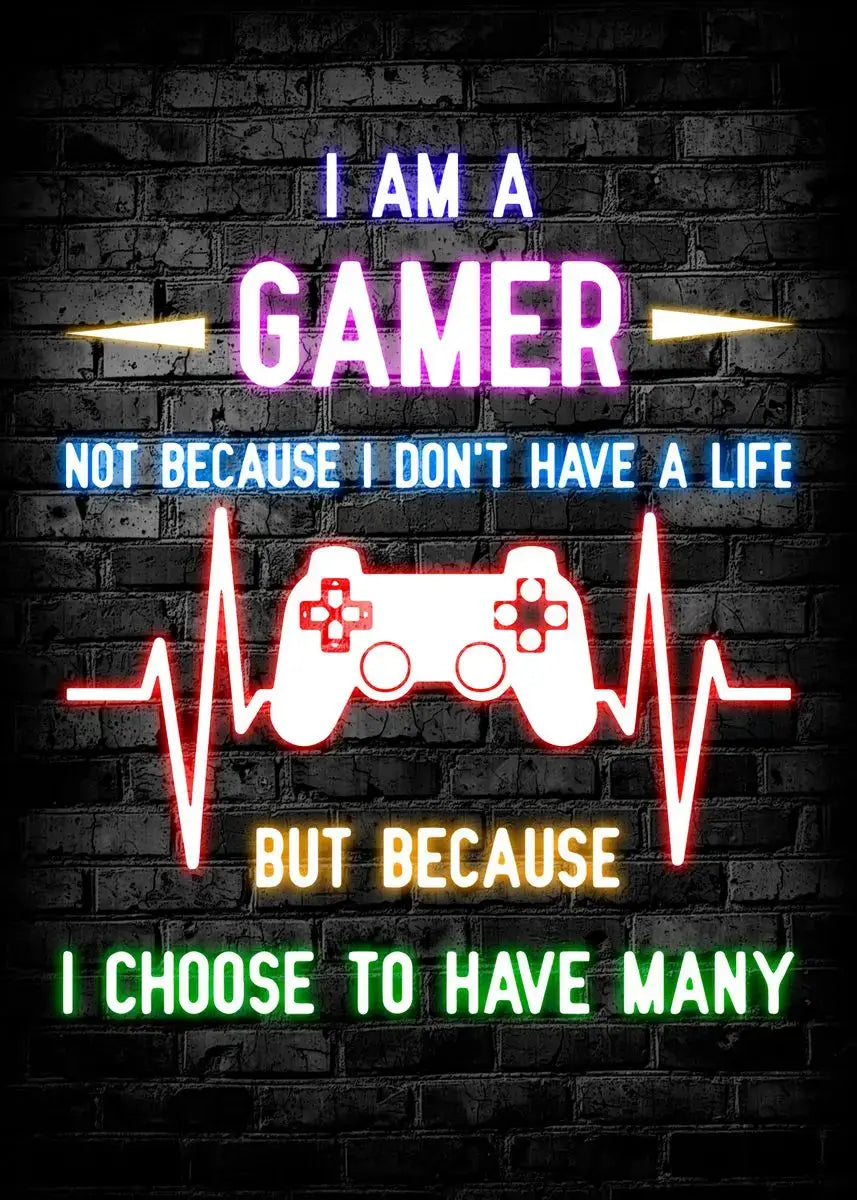 Nordic Cat and Gaming Controller Quotes Poster Modern Canvas Painting for Wall Art Mural Gamer Boys Girls Room Decor (not Neon)