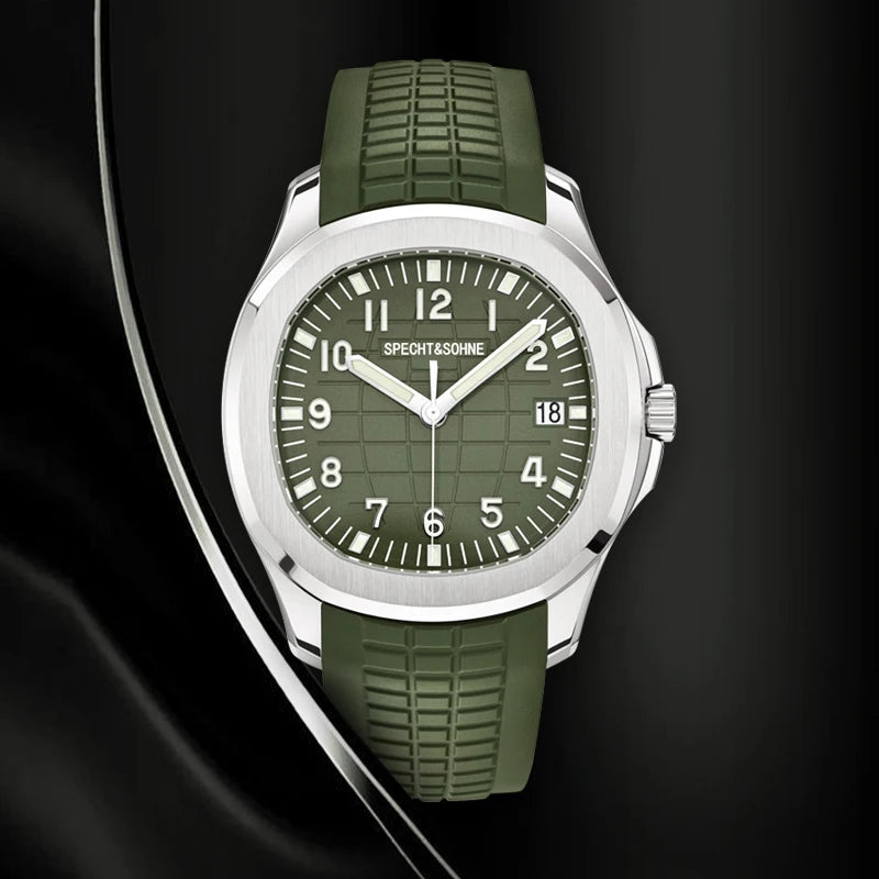 Specht&Sohne 2025 New Luxury Men Mechanical Wristwatch Miyota 8215 Stainless Steel Watch Green Rubber Sapphire Reloj Hombre