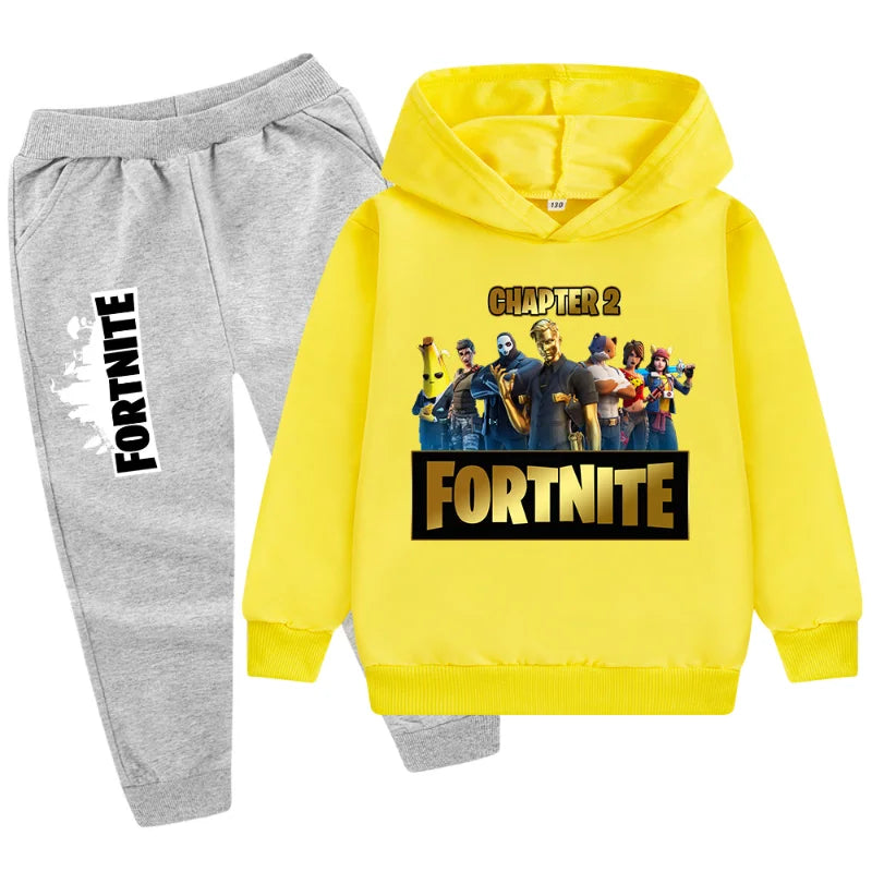 Fortnite Boys' and Girls' Fall/Winter Fashion Pocket Pants Hoodie Set Long-Sleeve Sweatshirt Halloween Costume Gift