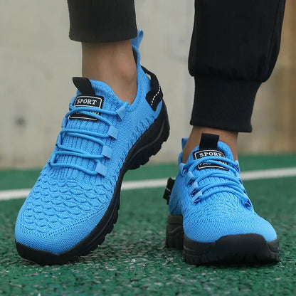 Pánské outdoorové tenisky v zářivě žluté barvě, prodyšná síťovaná konstrukce, sportovní obuv s tlumením nárazů, stylová a trendy obuv pro dobrodružství