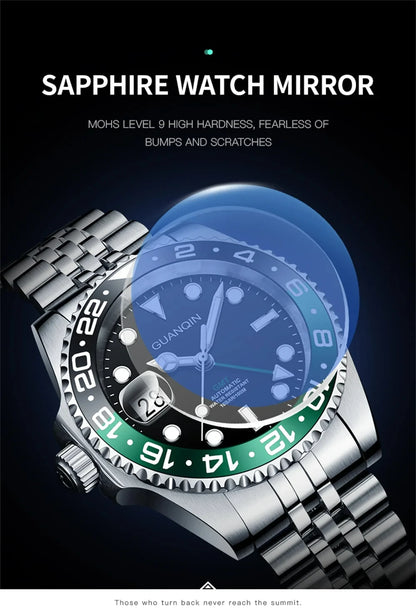 GUANQIN GMT Men's Watches 2025 New Atuomatic Watch Men NH34 Mechanical Wristwatch Sapphire Glass Stainless Steel Clock Left Hand