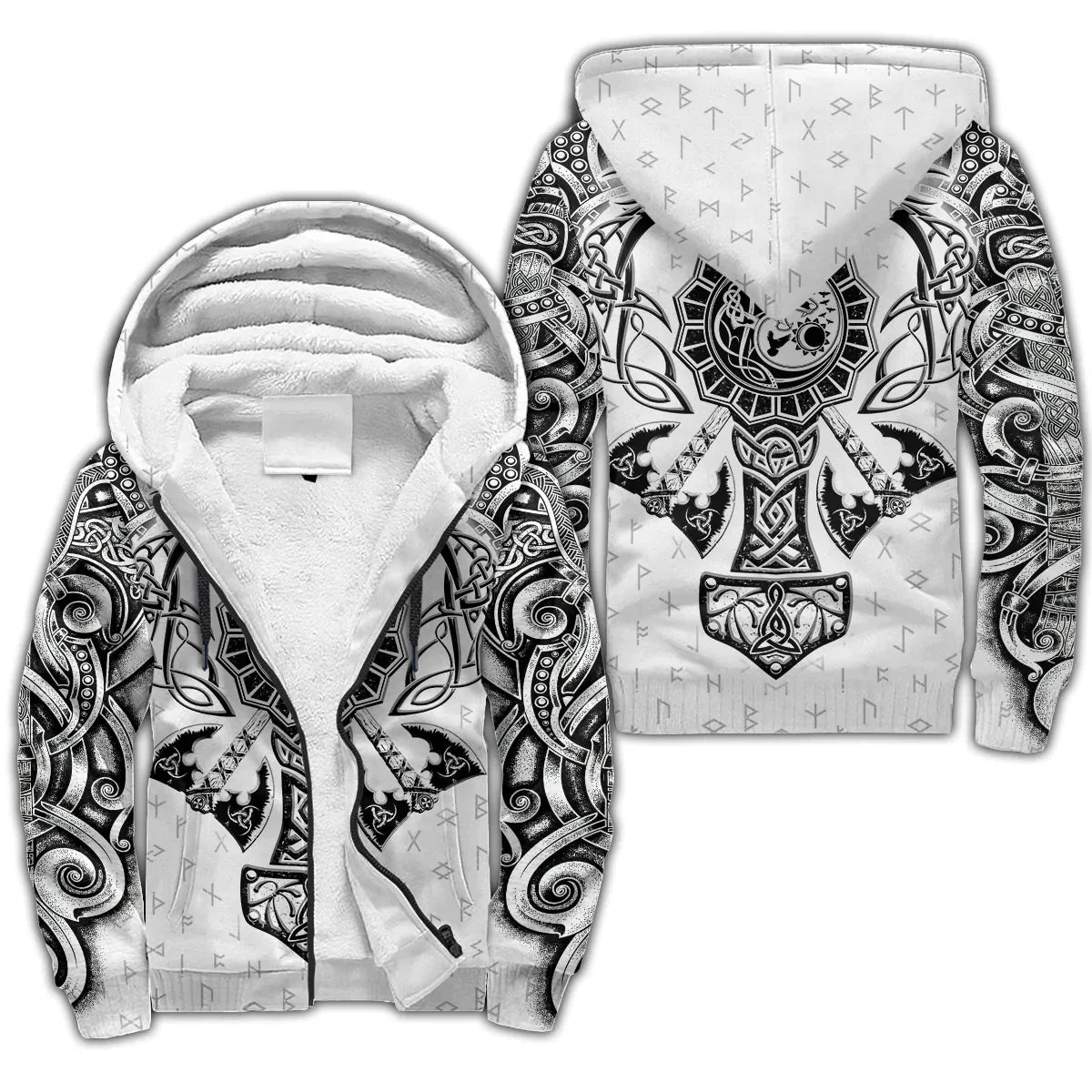Odin Raven Fenrir Wolf Tattoo 3D Printed Men's Winter Thicker Zip Hoodie Unisex Casual Hooded Tracksuit Warm Fleece Jacket KD18