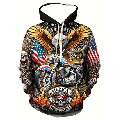 Men's 3D White Wolf Print Hoodie, Casual Long Sleeve Pullover with Drawstring Pocket, 100% Polyester Slight Stretch Men's Clothing