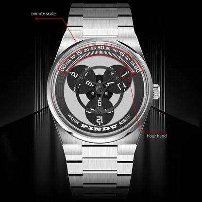PINDU Turntable Creative Watch Miyota 8215 With Pointerless Design Trendy Steel Business Mechanical Watches Luminous Waterproof
