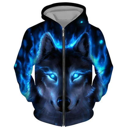 Cool 3D Wolf Printed Zipper Hoodies Fashion Men/Women Streetwear Hooded Jacket Coat Unisex Casual Hip Hop Pullover Sweatshirts