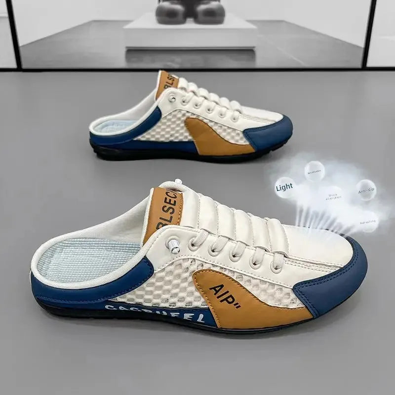 Men's Slip-On Lace-Up Casual Sports Shoes Breathable Mesh Unisex Spring Autumn Season Low Cut Flat Footwear Quick Easy Wear