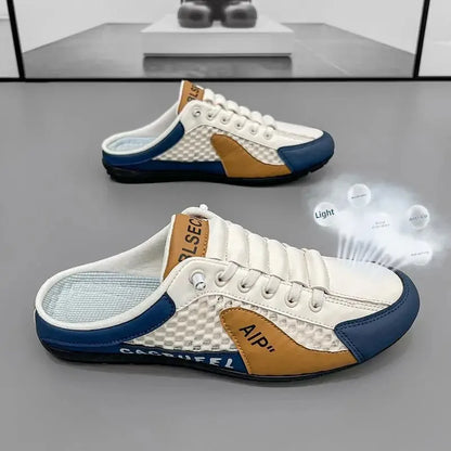 Men's Slip-On Lace-Up Casual Sports Shoes Breathable Mesh Unisex Spring Autumn Season Low Cut Flat Footwear Quick Easy Wear