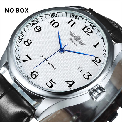 Reloj para hombre WINNER – Estilo clásico, retro y elegante – Reloj mecánico automático con calendario – Marca de lujo, caja de acero y correa de piel