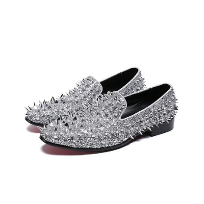 Fashion Blue Bling Spikes Loafers Shoes For Men Luxury Handmade Slip On Mens Dress Shoes Wedding Shoes