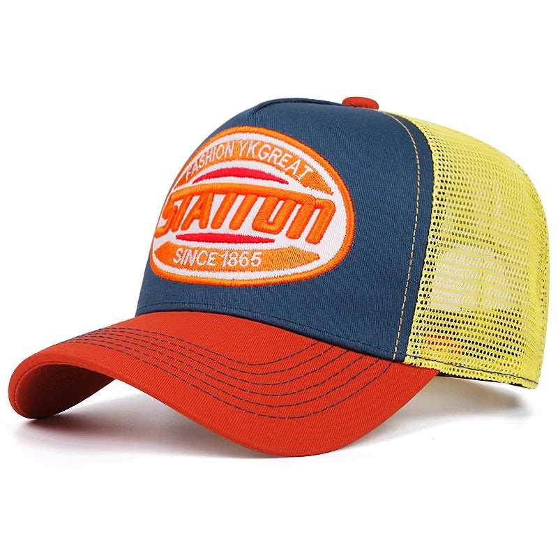 Nova uniseks klasična bejzbolska kapa STATION s uzorkom slova, mrežasta kapa za muškarce i žene, prozračna streetwear ljetna trucker kapa