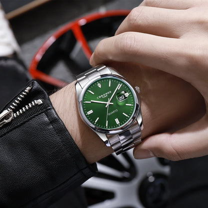 Reloj de pulsera para hombre CHRONOS: marca de lujo, resistente al agua, luminiscente, con indicador de fecha, de acero inoxidable y con mecanismo de cuarzo.