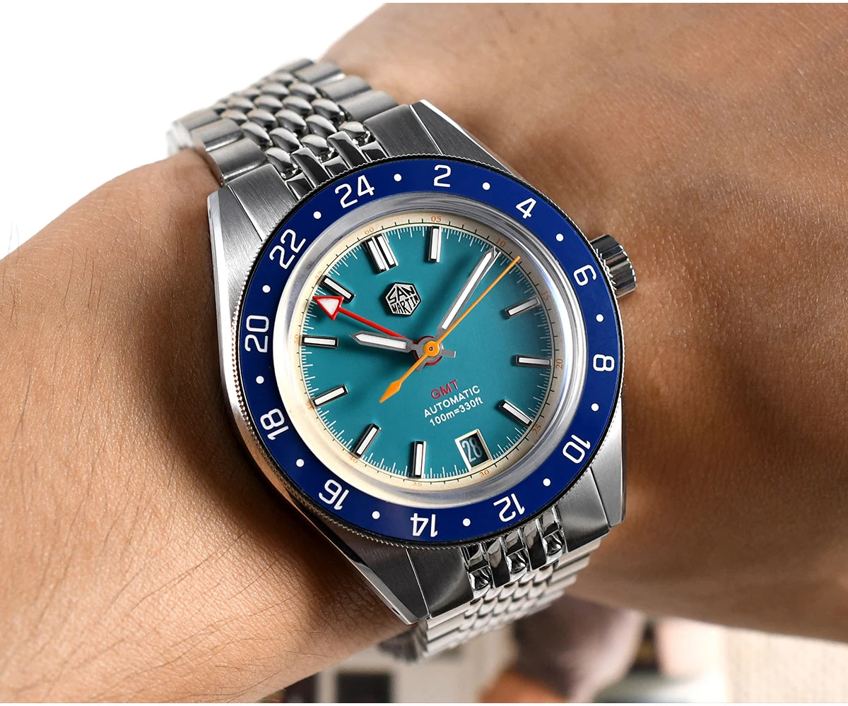 San Martin Original Design Fashion GMT 39.5mm Men Sports Watch Japan NH34 Automatic Mechanical Waterproof 100m SN0116 Reloj