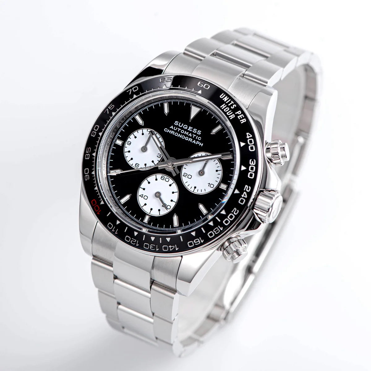 Sugess Panda Chronograph Movement Automatic Mechanical Chronograph Wristwatch Waterproof Diving Men Watches Ceramic Bezel Tona