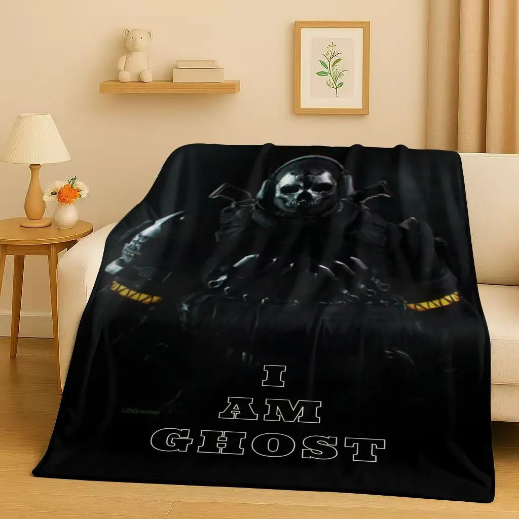 3D Classic Gun Game Call of Duty COD Ghost Simon Flannel Blanket,Ultra Soft Warm Plush Throw for Home Bedroom Bed Sofa Cover Kid